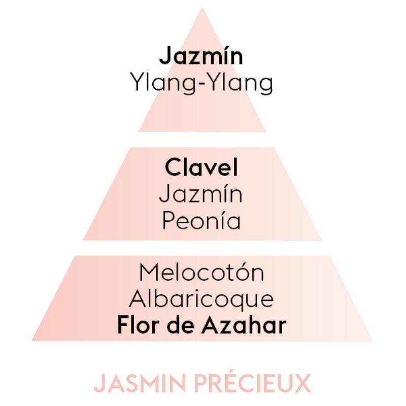 Perfume de hogar Jasmin Precieux con salida de Jazmin, corazón de clavel y fondo de flor de azahar